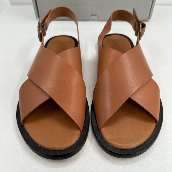 Everlane The City Crossover Sandals size 9 Desert Tan Leather Ankle Strap Buckle - Picture 3 of 10